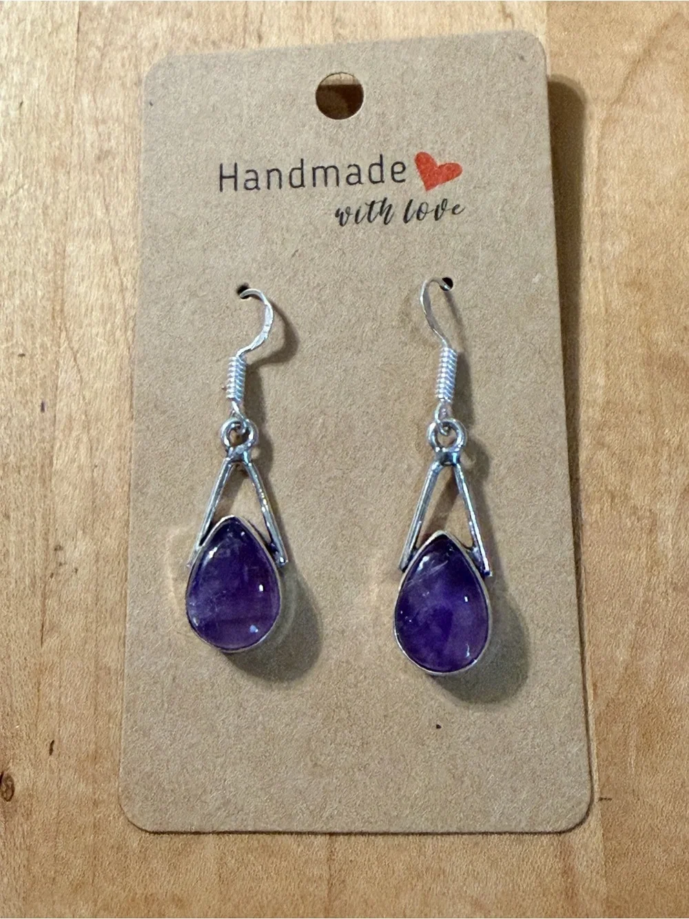 Beautiful Amethyst Teardrop Dangle Earrings - 925 Plated/Stamped